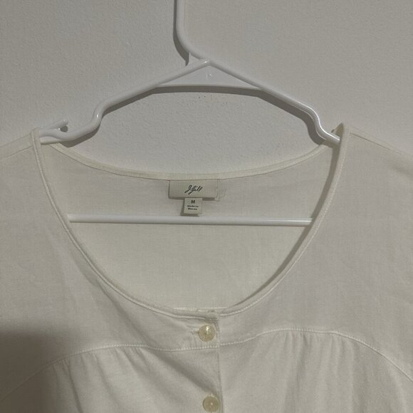 J. Jill White Scoop Neck Button Top 3/4 Sleeve Embroidered Hem Size Small - Picture 4 of 7